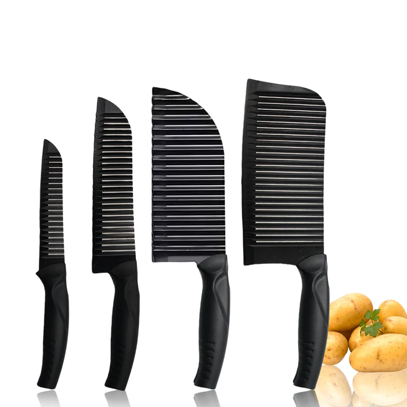 French Fries CutterKitchen Potato KnifeStainless Steel Kitchen Knife Accessory SetWave BladeKnife Titanium Coating