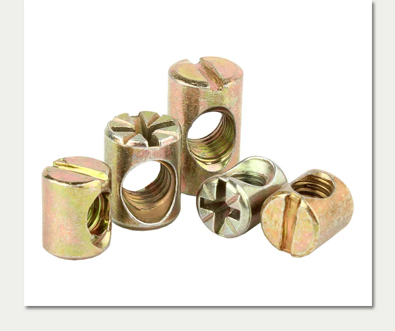 Factory Golden Single-Hole Bed Chair Fitting Furniture Chamfered-Bottom Slotted Hammer Nut Barrel Tapping Screws