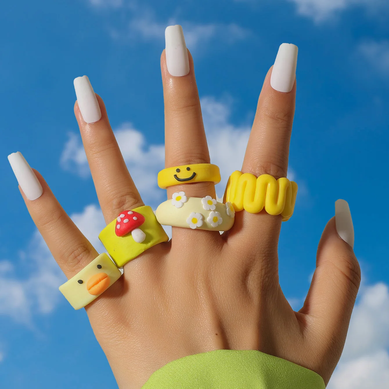 Google Popular Accessories Multi-color Fashion Handmade Geometric Mouth Cartoon Ring Irregular Soft Pottery Colorful Clay Ring