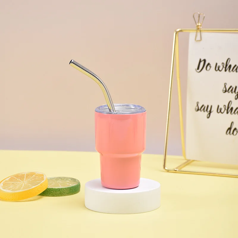 2-3 oz Mini Tumbler Shot Glass with Straw and Lid Colored Stainless Steel Sublimation Tumblers Double Wall Cups