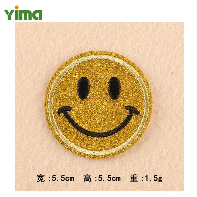 Embroidered applique expression smile face embroidery patch glitter fashion patch for clothes jeans
