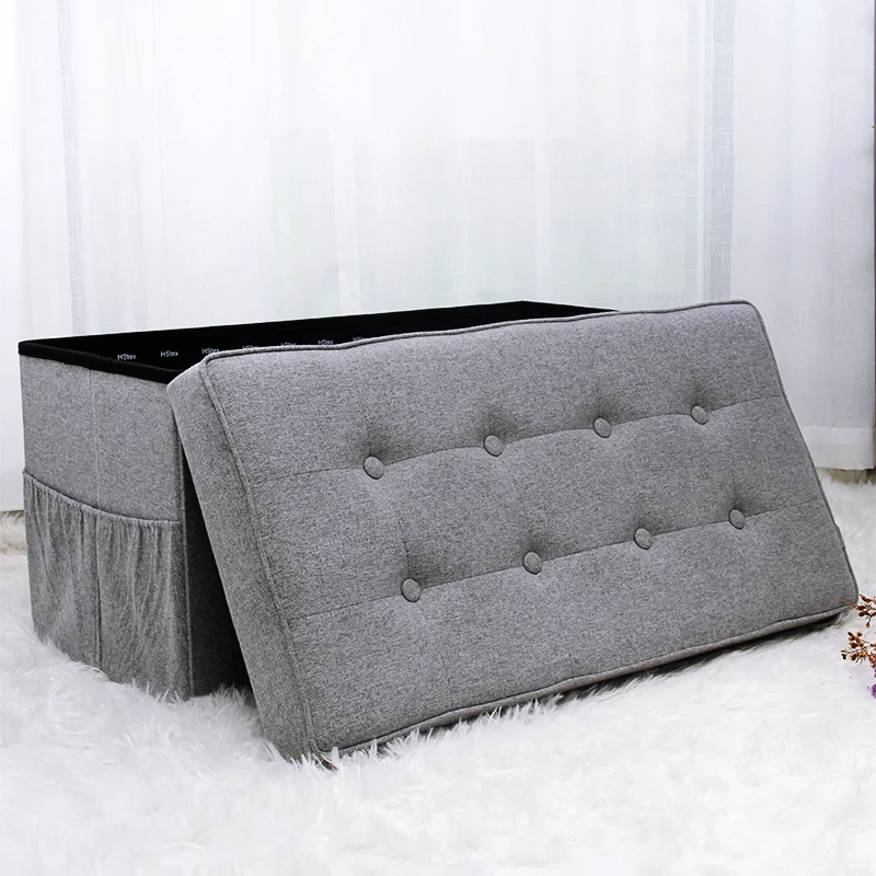Customized popular long bench button design colourful folding storage sleeper ottoman bench