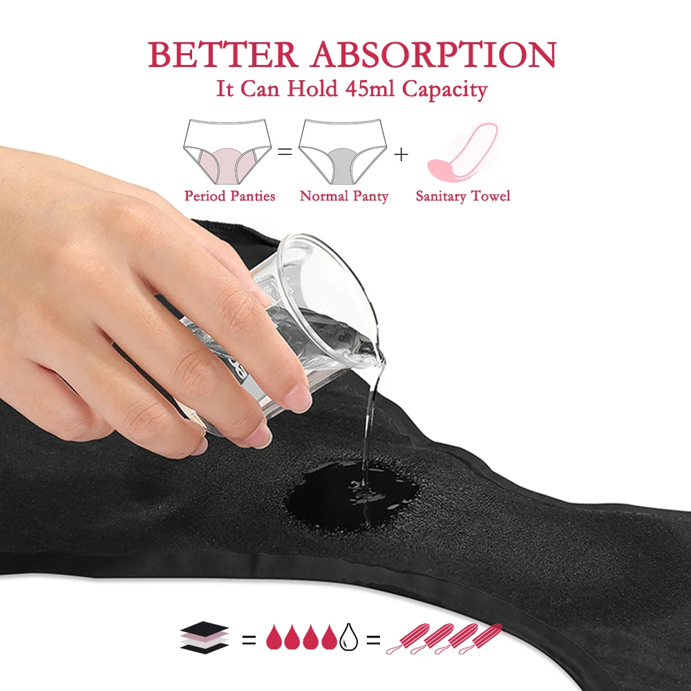 Women Period Panties Female Seamless Cotton Bottom Crotch Period Underwear 4 layers  Leak Proof Heavy Flow Black Period Briefs
