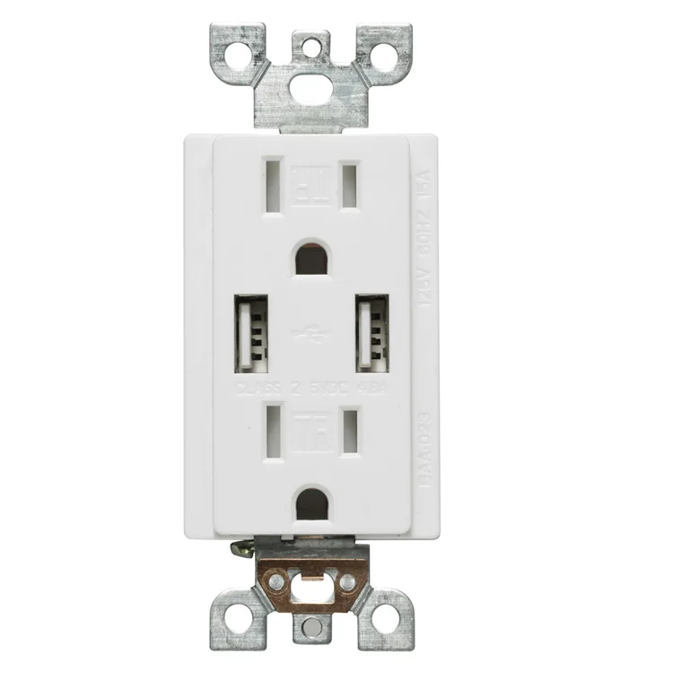 US Canada Wall outlet 15A 125V duplex TR receptacle 5V 2.1A Dual USB Charging Ports wall socket for mobile phone & PAD charging