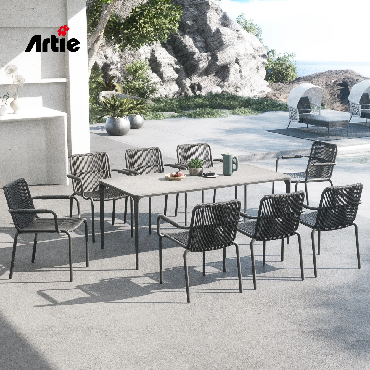 Artie Outdoor Furniture Set Commercial Bistro Patio Dining Table Set Garden Set Alu Rattan Tables And Chairs For Restaurant