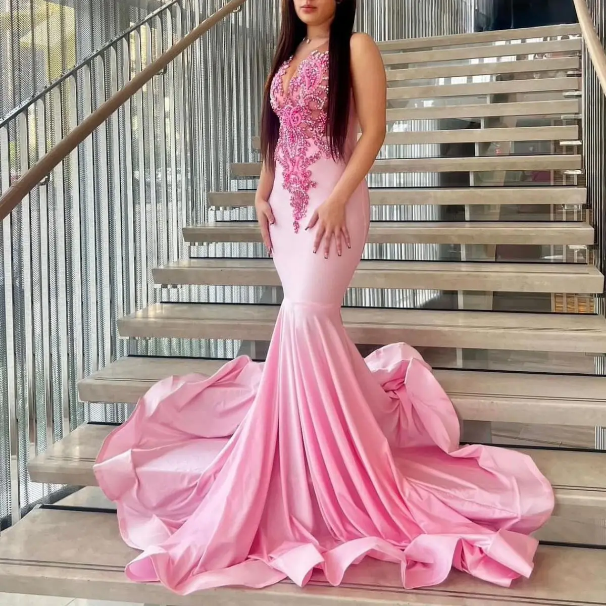 Ocstrade Vestido Pink Rhinestone Applique Evening Dress Wedding Gowns Maxi Dress Bridal Luxury Beaded Custom 2024 Prom Dresses