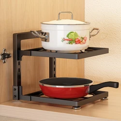 Custom Kitchen Iron Pot Rack Metal Adjustable Pot Lid Shelf 4 Layer Pot And Pan Organizer