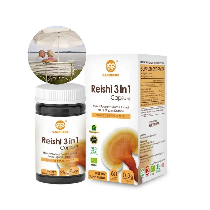 Herbal Supplements Organic Ganoderma Lucidum 3 in 1 Capsule Reishi Mushroom Extract