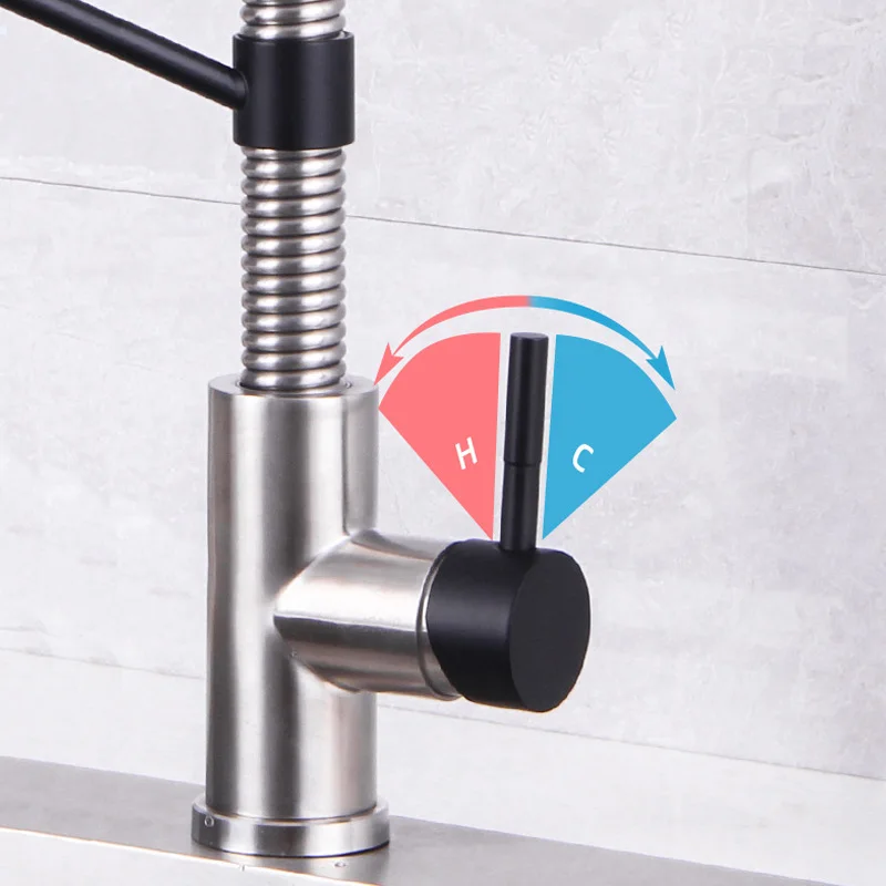 Hot Cold Pull Out Kitchen Faucet Spring 304 316 Stainless Steel Pull Down Gourmet 360 Deck Mounted Sink Sprayer Water Mixer Taps