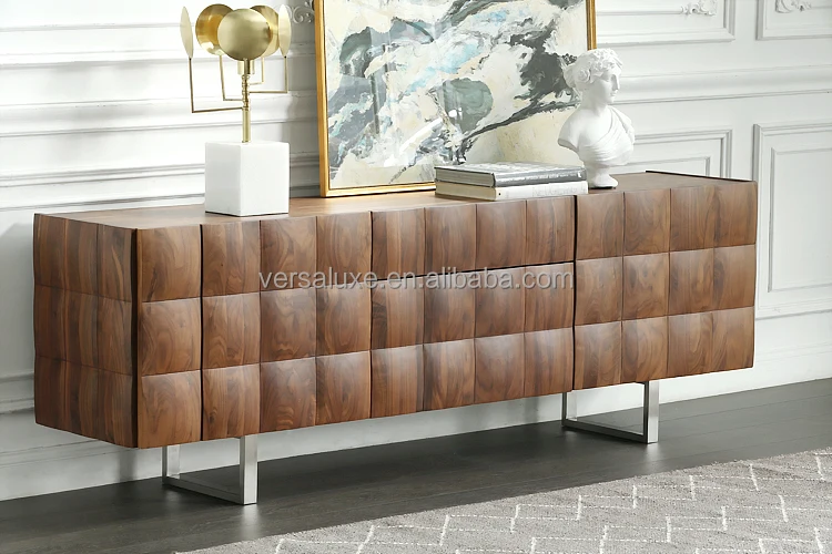 Modern solid wood walnut tv stand furniture cabinet nodric italian tv stand wood and three-dimensional cubic lattice cabinet
