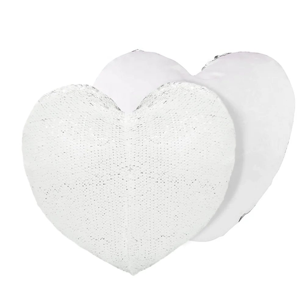 Sublimation Blanks Reversible Throw Sequins Pillow Cover, 17x13.7 inch Heart Shape Magic Sequin Pillow Case in White