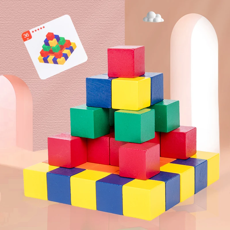 Wooden Blocks Set Wooden Color Matching Block wooden jigsaw puzzle space 3d 50 pieces cube