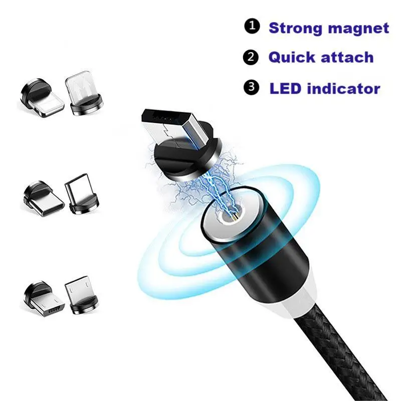 Wholesale On stock 3 in 1 magnetic cable charger 540 micro lighting mobile phones type c usb fast charging magnetic phone charge