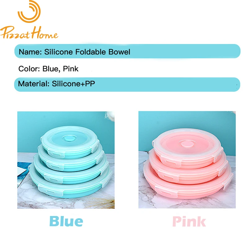 Silicone Foldable Lunch Box 4 Pieces Set Bento Microwave Safe Bowl Portable Camping Food Storage Container PP Cover