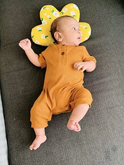 Unisex Natural Soft Ribbed Woven Fabric Snap Newborn Baby Pajama Infant Solid Sleepsuit Romper OEM Short Sleeves Jumpsuit