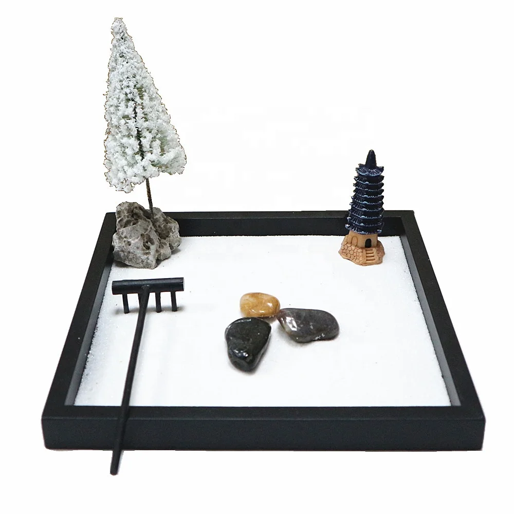 Premium Japanese Mini Zen Garden Kit for Desk Luxury Home Decor Rock Garden with Rake for Room Use or Art