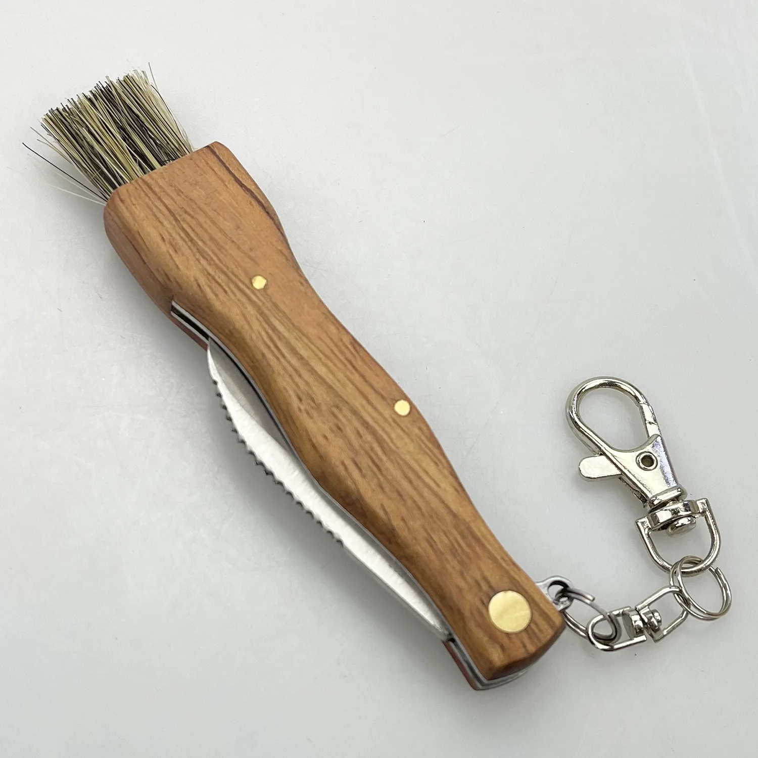 Garden supplies wood handle garden knife mushroom knife outdoor camping folding blade mushroom knife with brush