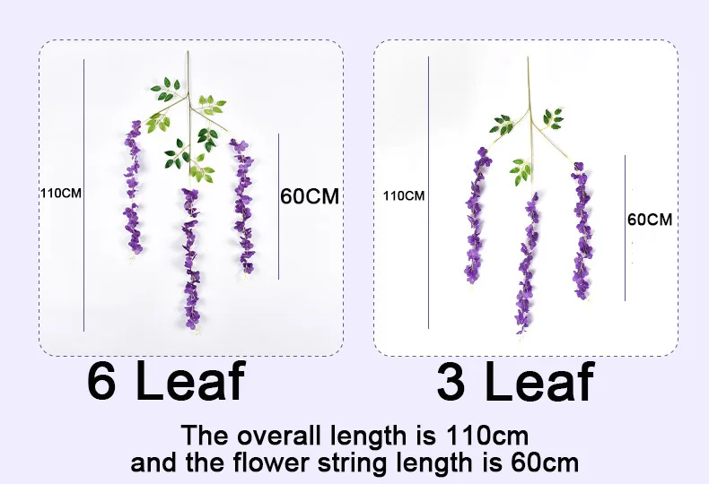 Senmasine silk vines garlands purple wholesale wisteria flowers for home wedding office garden hanging decoration