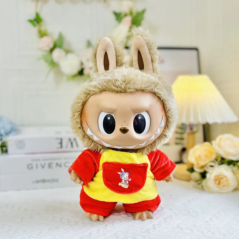 2293 38cm Vinyl Plush Doll Replacement Strawberry Bear Suit Cute Dress Outfit Clothes Only Labubu