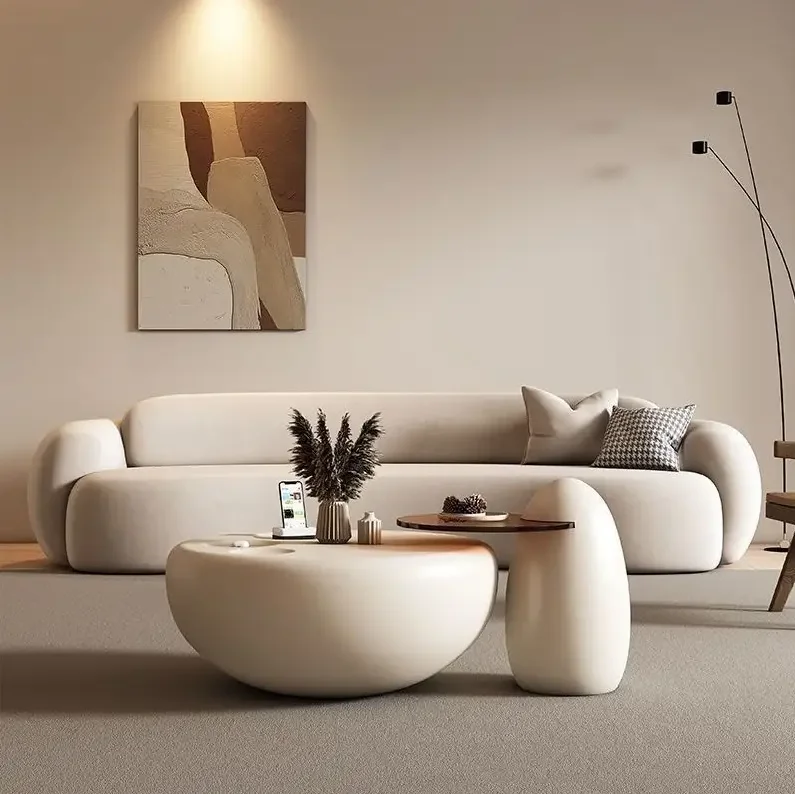 Современная кремовая мебель для дома в простом стиле белые милые и круглые журнальные столики для гостиной центральные столы