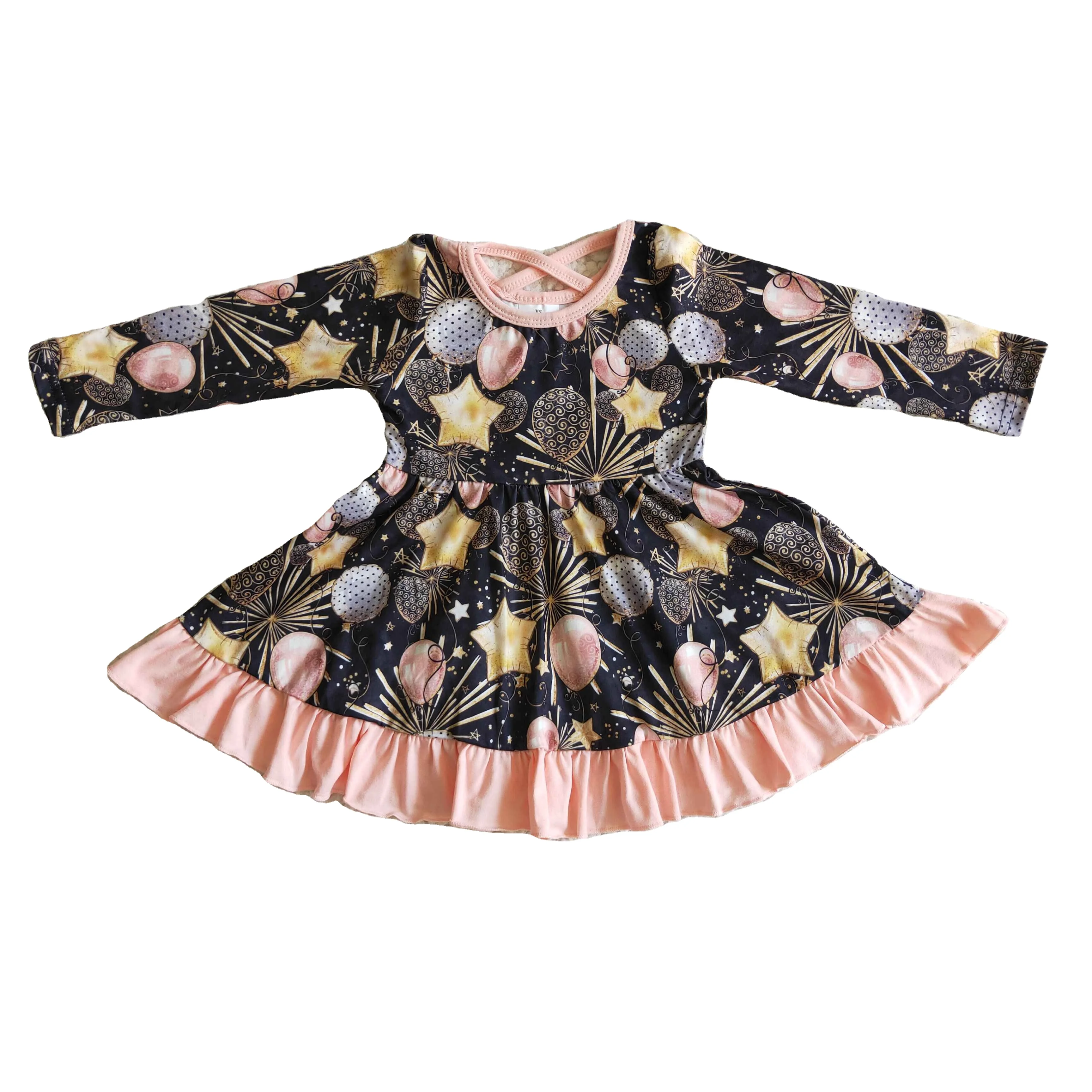 New Fall Baby Girls New Year Costume Fireworks Balloon Long Sleeves Dresses