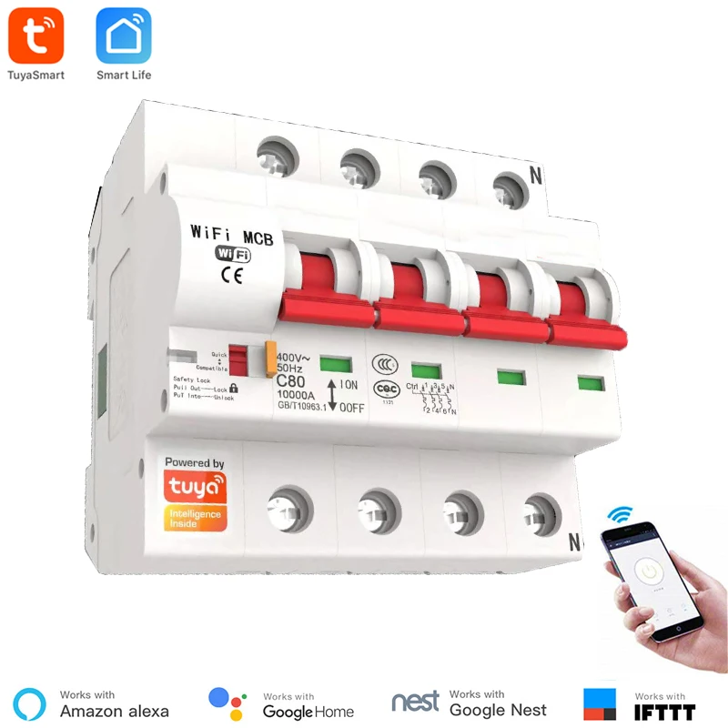Tuya с Amazon Alexa Google 40A 1P/2P/3P/4P Wi-Fi умный выключатель автоматический Home Mini OEM 4 G
