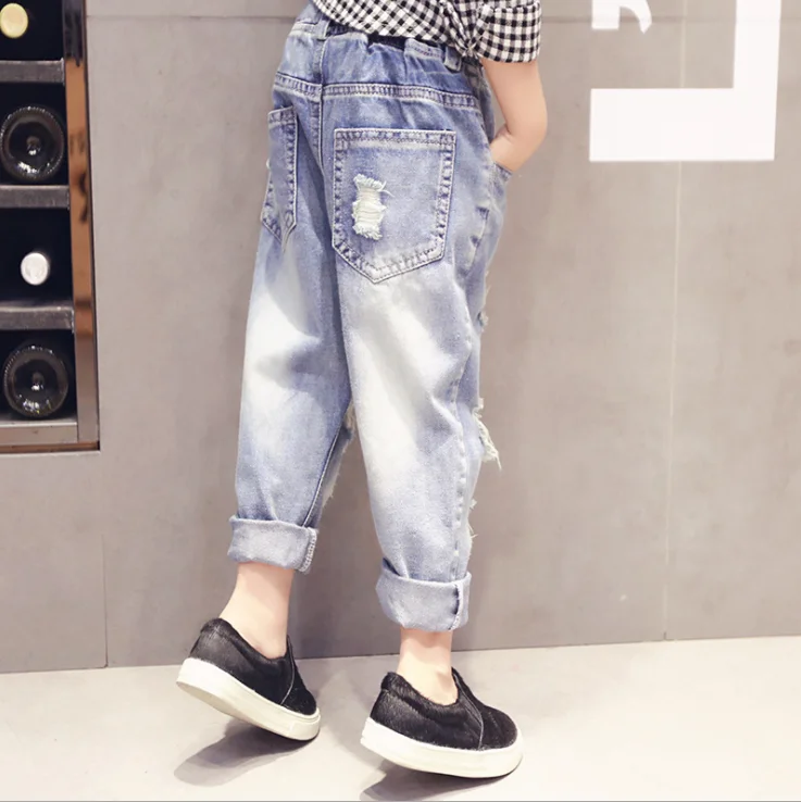 
Custom Wholesale Factory Children Teen Girls Fashion designer distressed Denim Pants Spring Kids Ripped Jeans 