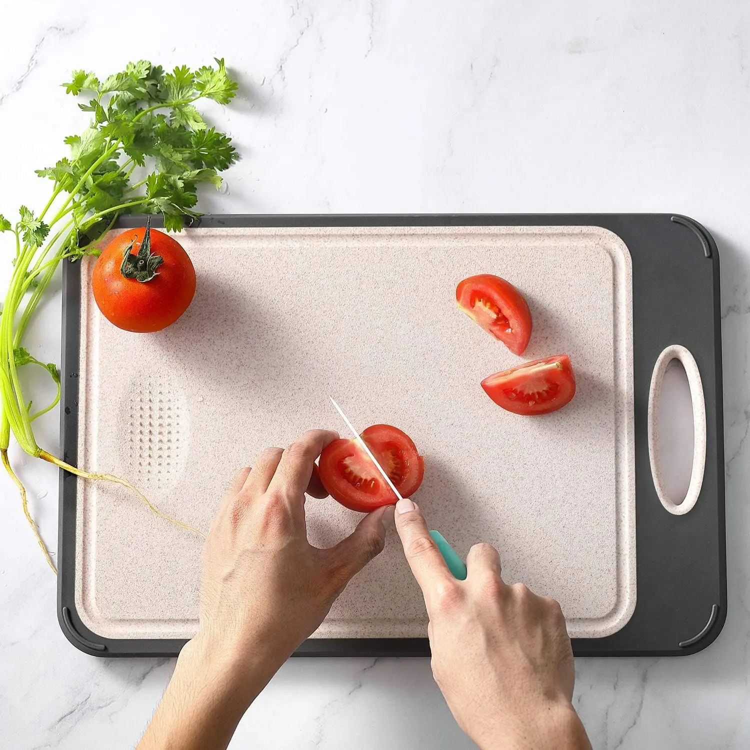Double Sided Stainless Steel Cutting Board for Kitchen Food-Grade Stainless Steel and Wheat Straw  chopping board Easy to Clean
