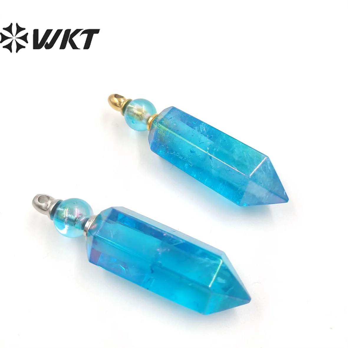 WT-P1785 Colorful Natural Aura Blue Hexagonal Prism Gem Pendant Fashion Avantgarde Pendant Crystal Quartz Pendant