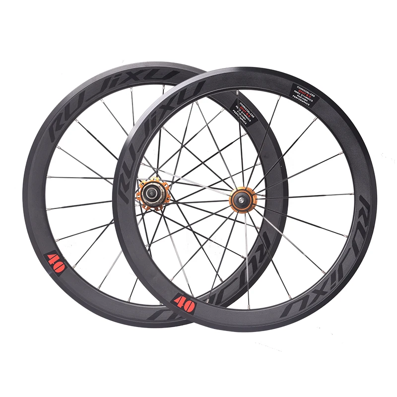 700C 20 inch 451 carbon fiber hub wheelset, foldable bicycle wheel set, open caliper V / C brake wheelset
