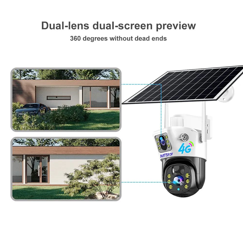 Dual lens 6MP solar camera Network Camera With Motion Detection 4G Dudl Lens Solar 2.8 inch Barrery PTZ Camera with Bracket