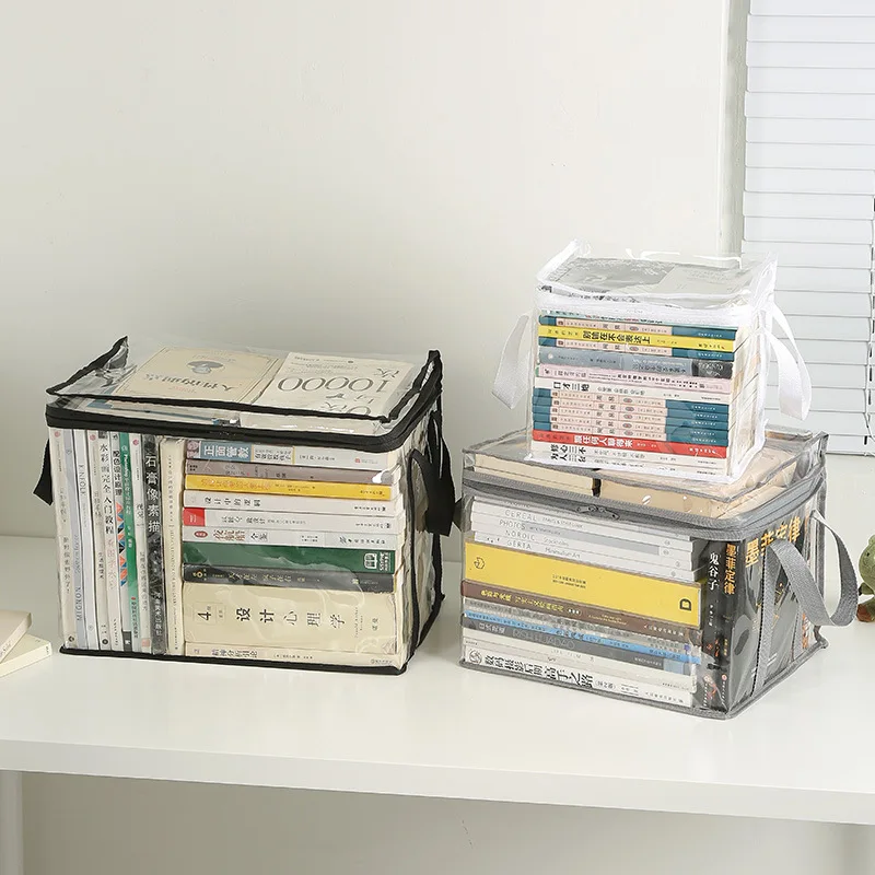 Transparent PVC Cube Organizer Bin Clear Stackable Zippered Storage Bag for Books Sundries Clothes School supplies with Handle
