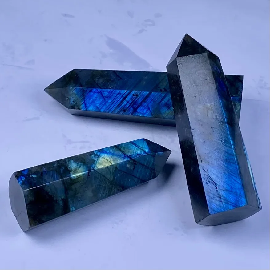 Wholesale Natural Crystal Point Healing Blue Flash Labradorite Crystal Tower For Sale