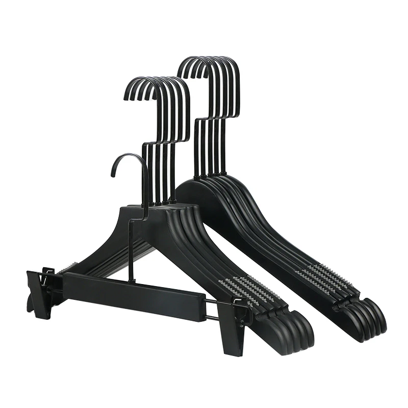 Cheap mens woman kids infant packaging black wooden modern apparel clothes pants trousers hanger with hooks