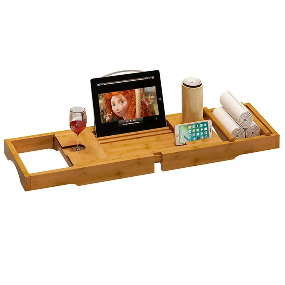 Деревянный бамбуковый роскошный поднос для ванной для вашей книги, планшета или смартфона-поднос для ванны с выдвижными ножками