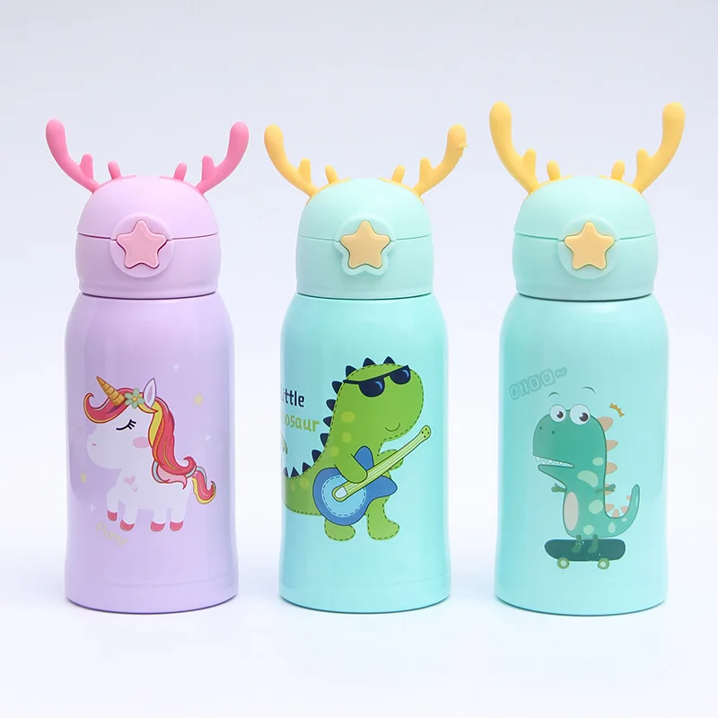 Новинка; Лидер продаж Нержавеющая сталь теплая детская одежда Творческий рога студентеский портативный с героями мультфильмов оптовая продажа, изготовление на заказ бутылка для воды