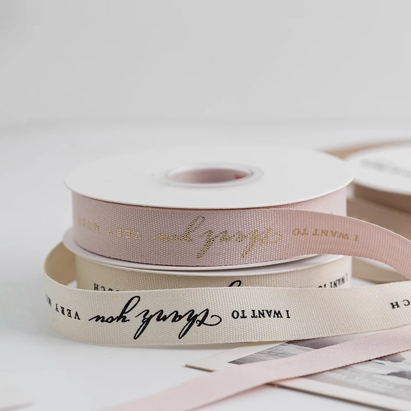 Eco-friendly gift wrap ribbon custom cotton ribbon with logo you thank ribbon
