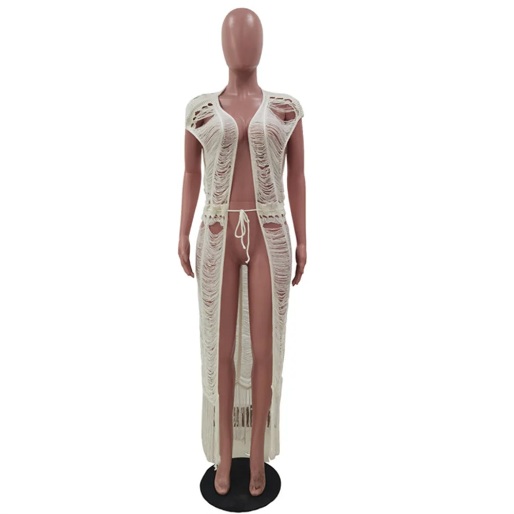 
TR-1158 Summer Women Lace Crochet Solid Color Transparent Casual Beach Cover Long Cardigan Cape Outerwear Top 