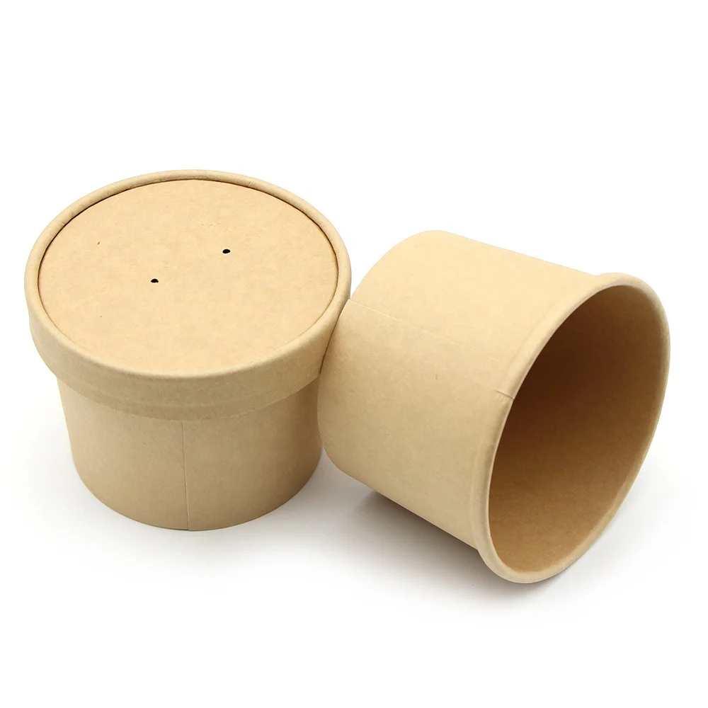 Disposable kraft paper soup bowl cup 8oz microwave container with lids