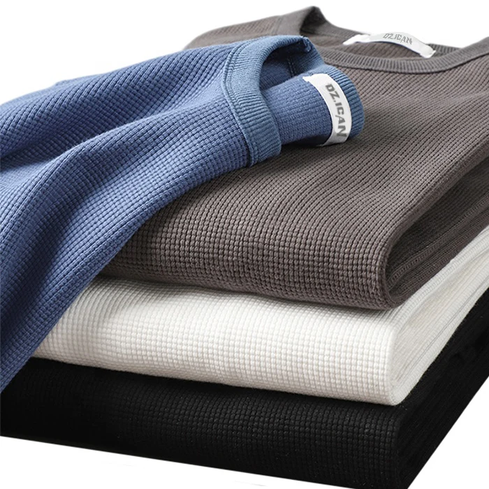 New custom Logo high quality camisetas oversize t shirt 100% cotton oversized blank t shirts  Waffle Tshirt heavyweight t shirt