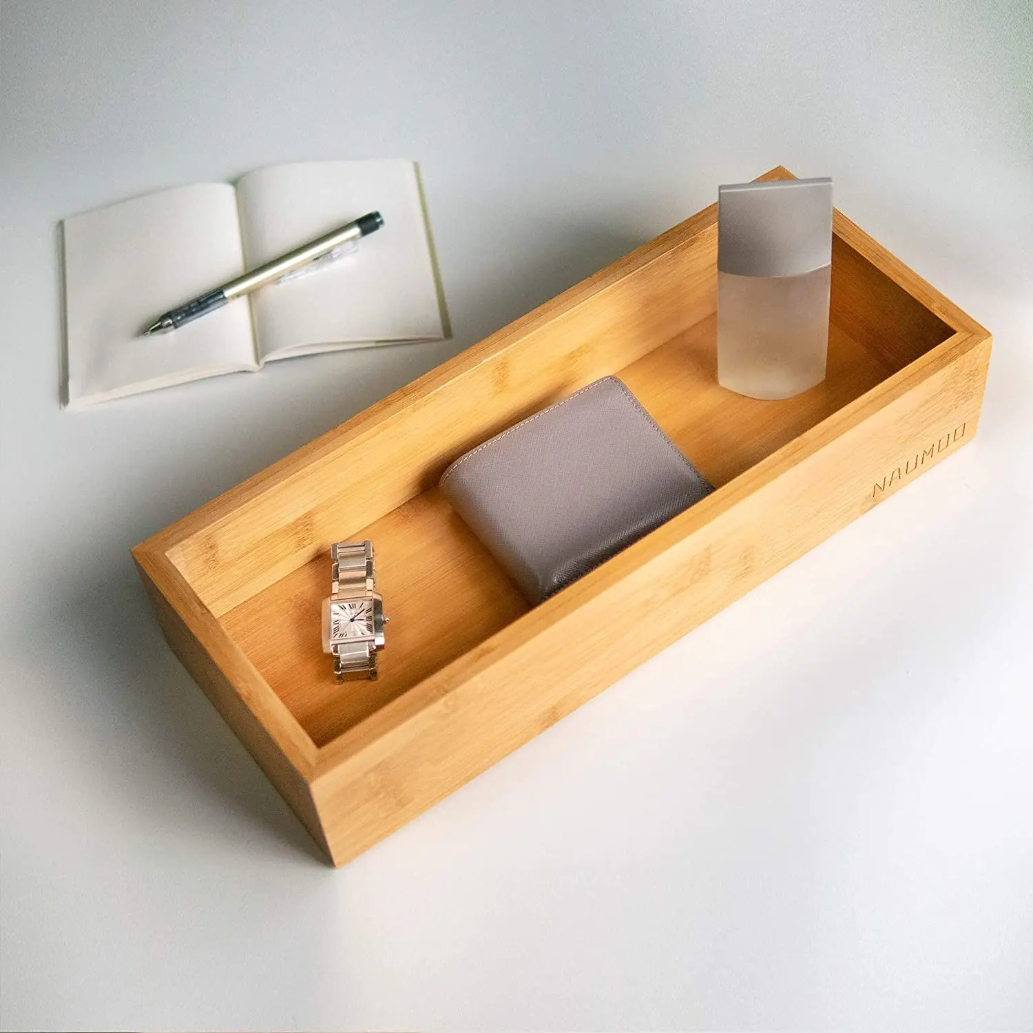 Bamboo Wooden Bath Counter Bathroom Accessories Peach-Themed Vanity Tray Toilet Tanks Organizer Toilet Paper Basket Box Storage