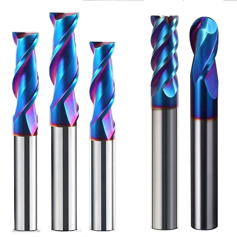 CNC 4 Flute blue nano coating Carbide straight slot end mills  cutter tools 5mm 6mm*50L HRC65 Suitable hardened steel