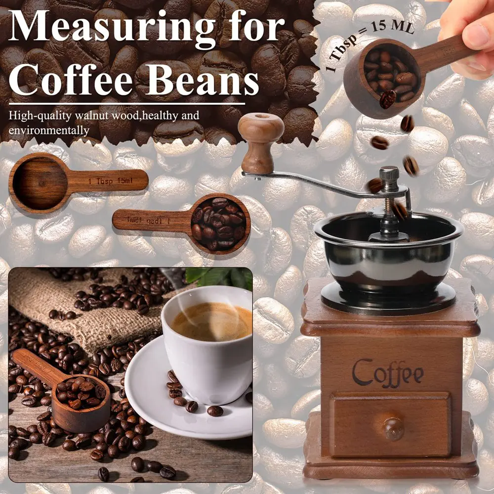 Wooden Measuring Spoon 4 Pieces Coffee Spoon Wooden Table Spoon Coffee Ground Wood Tablespoon for Brown Approx 15ML/ 0.5OZ