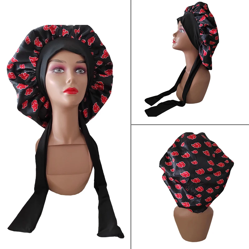 Long Tube Night Hat Three-piece Wide Rubber Band Satin Headgear Home Hair Care Long Tail Hat Cross-border