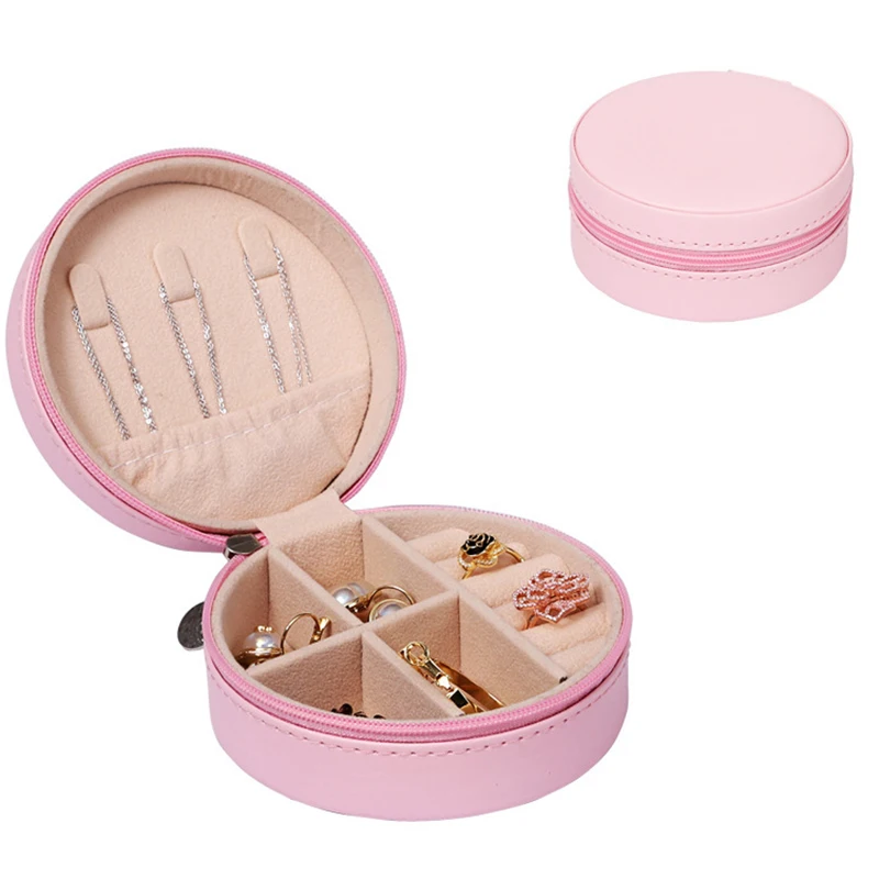 Small Custom Logo Gift Jewellery Organizer Velvet Storage Leather Travel Jewelry Case Round Jewel Boxes