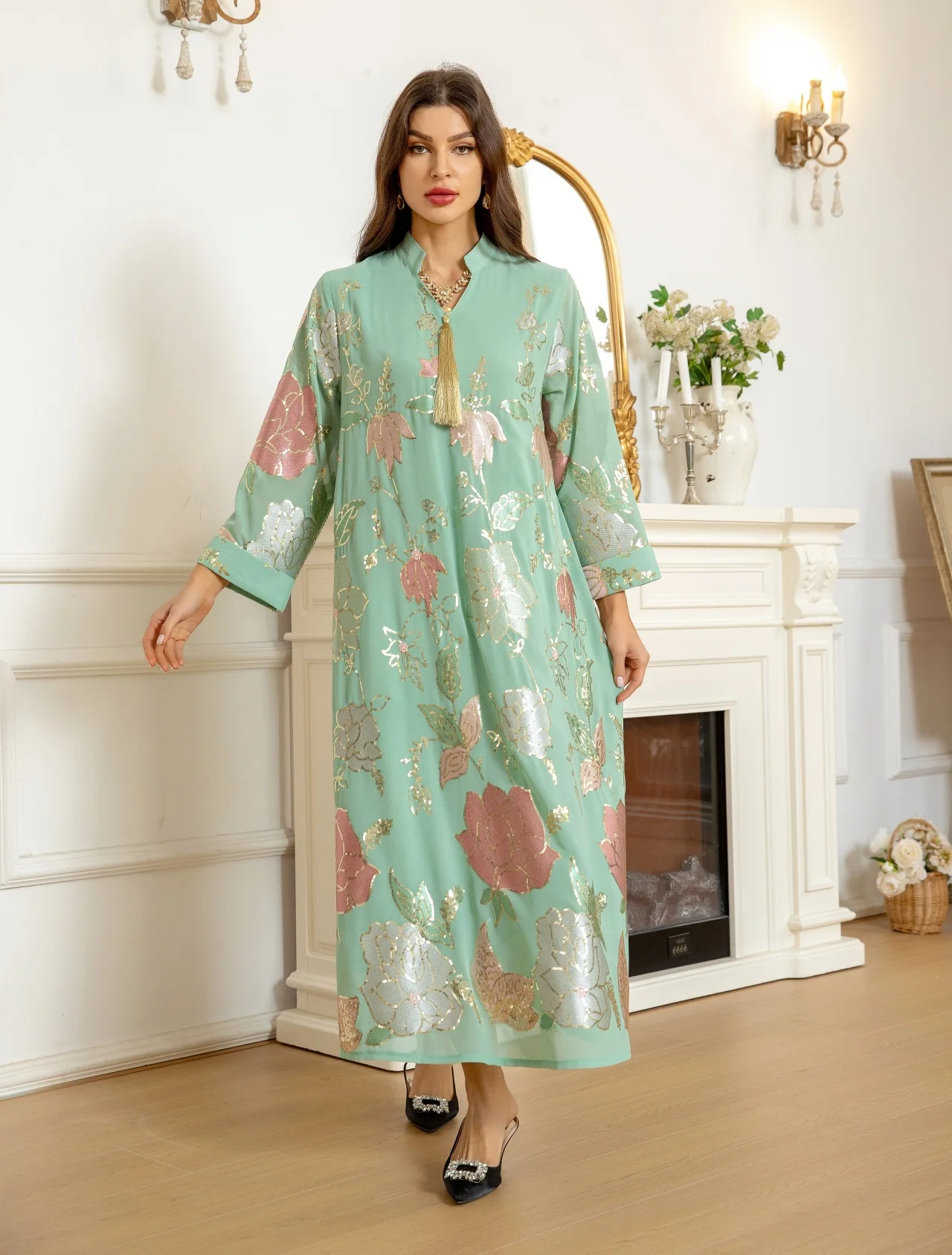637 Remandan new designs for Muslim women long sleeves kaftan Jelabiya dress of Traditional Clothing
