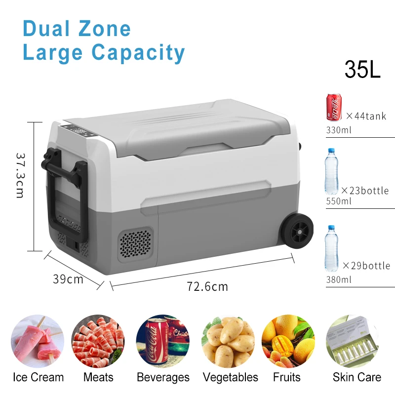 Dual Zone Compressor Camping Refrigerator 12V 24V Car Fridge Freezer Cooler Box