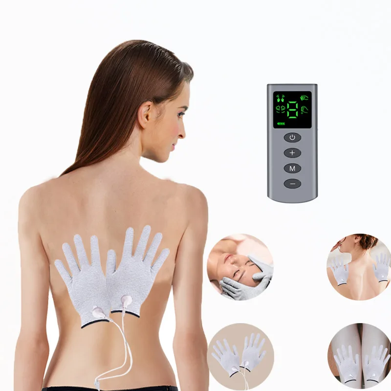 Silver Fiber Medical Equipment Electric Massage Gloves With Adapter Electrode Lead Wires