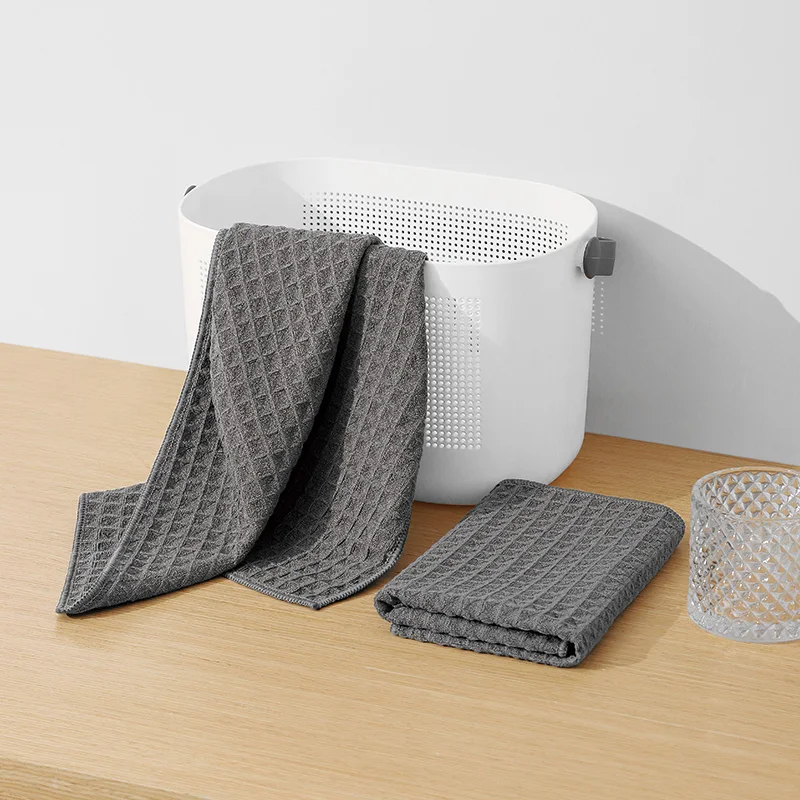 Waffle Weave Kitchen Towels Thick Microfiber Dish Drying cloths Absorbent Tea Towels Lint Free 16Inch x 24Inch Golf Towel Gray