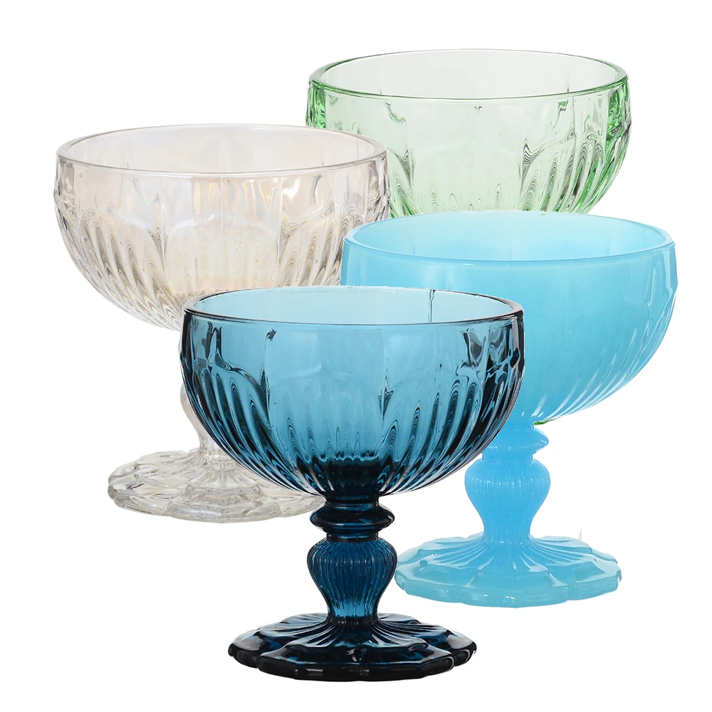Blue Trifle Fruit Salad Vintage Glass Dessert Bowls Milkshape Cup Heat Resistant Flower Shape Ice Cream Dessert Glass Bowl